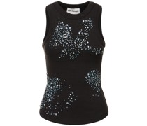 Cotton jersey tank top w/crystals