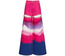 Tie dye cotton denim wide jeans