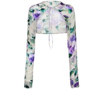 Crop-Jacke aus Satin mit Rosenmuster „Cedro“