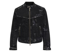 Wax coated denim motorcycle jacket