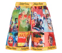 Patchwork printed satin shorts
