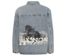Embroidered cotton denim chore jacket