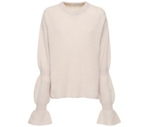 Drapierter Wollpullover mit Zopfmuster „Carmen“