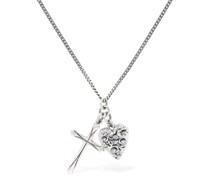 Cross & Arabesque Heart charm necklace