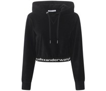 BAUCHFREIER HOODIE AUS STRETCH-KORD MIT LOGO