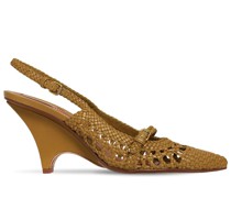 65mm hohe Slingback-Pumps aus gewebtem Leder