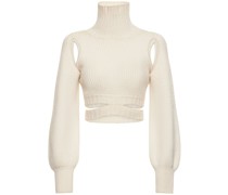Ribbed wool blend knit crop sweater