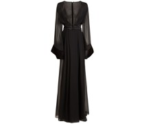 KLEID AUS SEIDENGEORGETTE MIT TIEF V-AUSSCHNITT