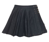 Pleated deadstock raw denim mini skirt