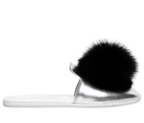 MULES-SCHUHE AUS LEDER MIT FUCHSPELZPOMPOMS