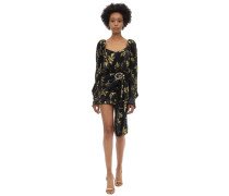 DRAPED BUCKLE VELVET JACQUARD MINIKLEID