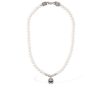 Pearl necklace w/ Arabesque Skull