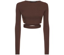 Stretch knit crop top w/ cutout belt