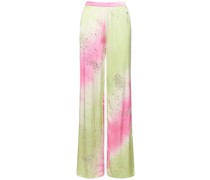 Embellished silk satin pajama pants