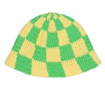 Handgestrickte Baumwoll-Intarsien-Kappe