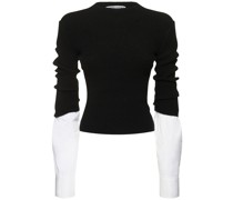 Gerippter Pullover mit Hemdmanschetten