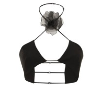 Crepe halter bra w/ flower detail