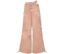 Washed asymmetric cotton denim pants