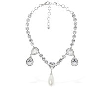 Necklace w/ crystal & faux pearl drops
