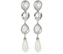 Crystal earrings w/ faux pearl pendants