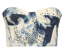 Denim tie dye embroidered bustier top