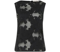 Semi-sheer floral cotton & silk top