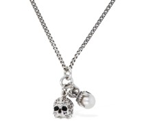 Skull & pearl charm necklace