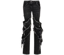 Denim-Jeans mit tiefer Taille und Rüschen