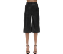 CROPPED LEATHER WIDE LEG PANTS
