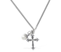 HALSKETTE MIT KREUZ UND PERLE