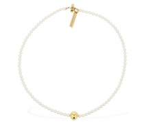 Bead charm pearl collar necklace