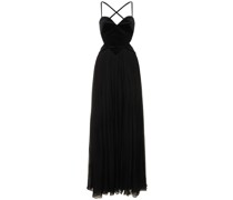 Heart-shaped velvet & chiffon maxi dress