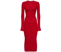 Geripptes, gestricktes Samtkleid mit Ausschnitt
