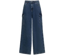 Wide cotton denim cargo jeans