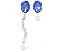 Asymmetrische Ohrringe mit Perlen und Kristallen