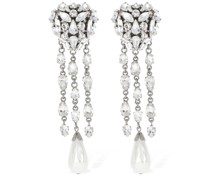 Crystal heart earrings w/ fringes