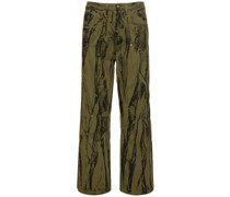 Printed cotton denim pants