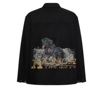 Embroidered cotton denim chore jacket