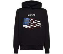 Hoodie aus Baumwolle mit Druck und Kristallen