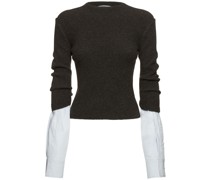 Gerippter Pullover mit Hemdmanschetten