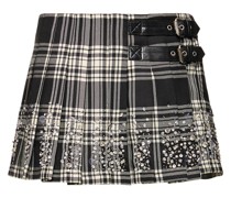 Wool tartan mini skirt w/crystals
