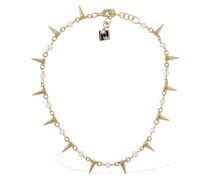 Halskette mit Perlmutt und Spikes