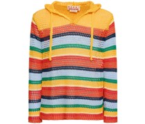 Striped crocheted cotton hoodie