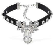 Leather choker with crystals
