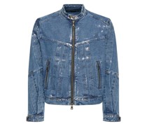 Wax coated denim motorcycle jacket