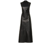 Midikleid aus Leder und Stoff