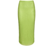 Green hotfix mesh midi skirt
