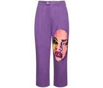 Face painted cotton straight pants