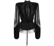 BLUSE AUS FLIESSENDER SAMTSPITZE