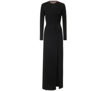 LANGES, BEDRUCKTES SATIN- UND TÜLLKLEID